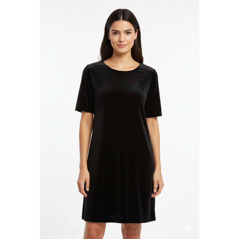 Eileen Fisher Stretch Velvet Shift Dress - Black - Size S/P NWT